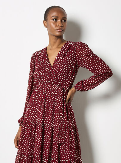 Polka Dot Chiffon Wrap Midi Dress
