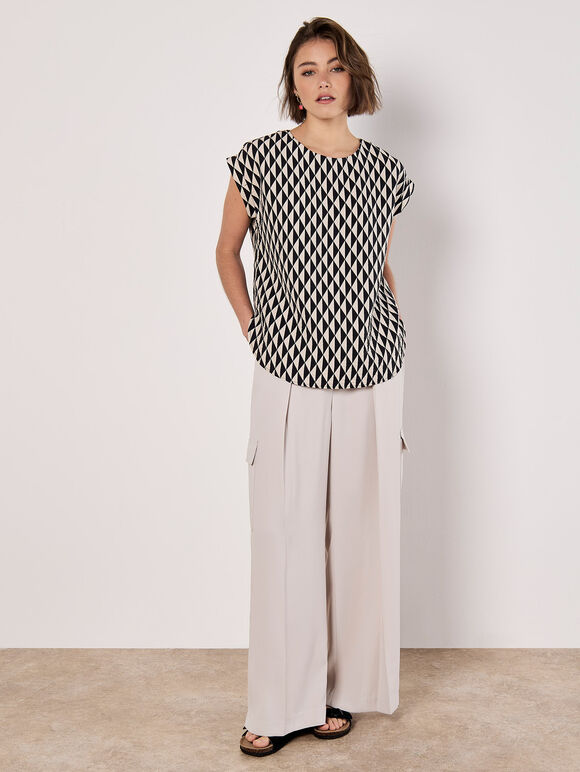 Geo Triangles Woven T-Shirt, Black, large