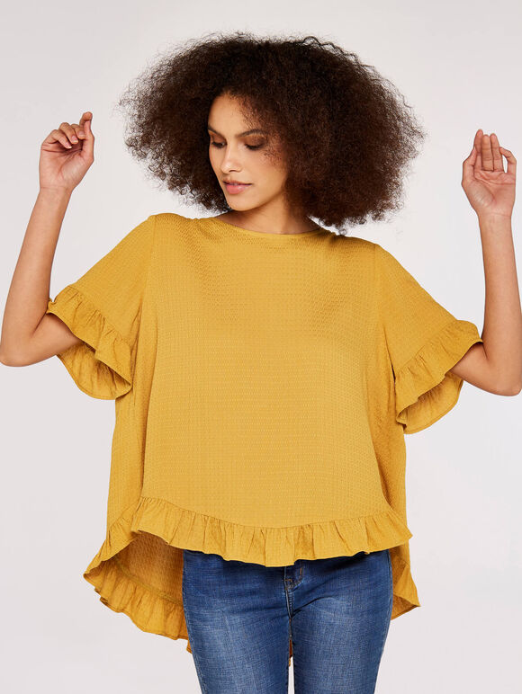 Square Button Back Top, Mustard, large
