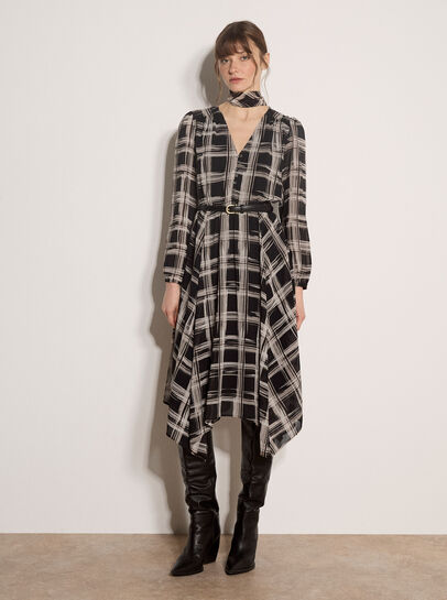 Check Crepe Midi Dress