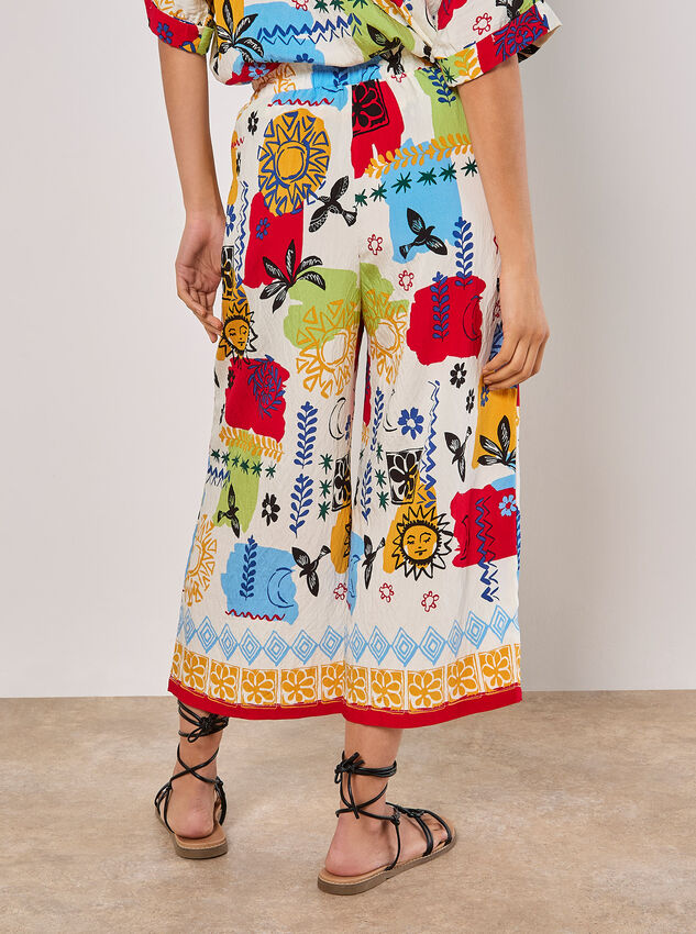 Colourful Sketch Print Culottes, Cream, large