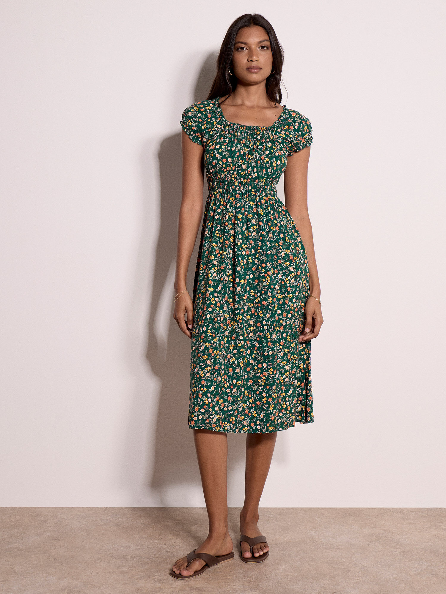 Garden Floral Milkmaid Midi Dress | Apricot Clothing