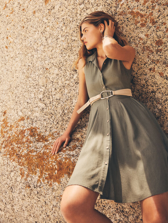 linen shirt mini dress Linen Blend Shirt Mini Dress
