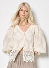 Embroidered Daisies Lace Blouse, Stone, large