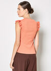 Textured Jersey Ruffle Sleeve T-Shirt, Coral, large