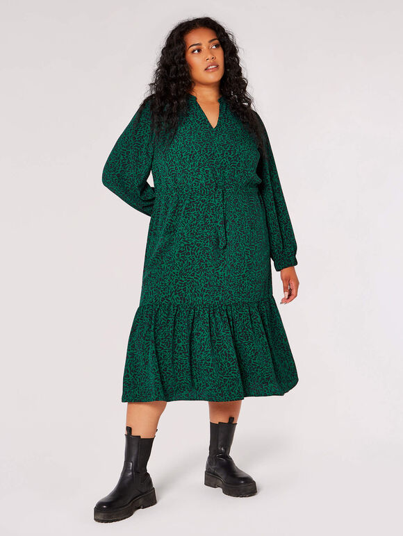 Curve Animal Print Midaxi Dress, Green, large
