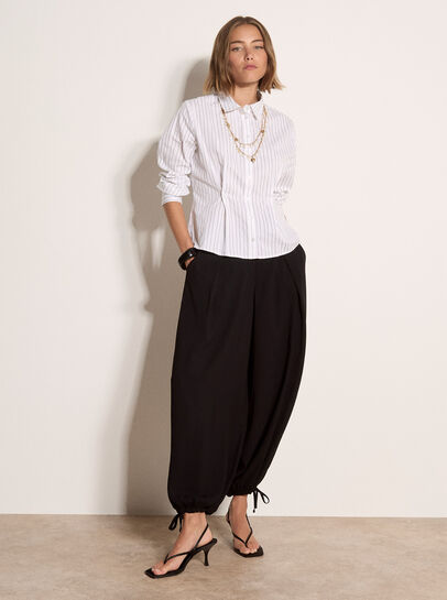 Cinched Cotton Stripe Shirt