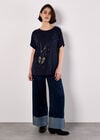 Oversized Butterfly Diamante Stud T-Shirt, Navy, large