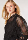 Puff Sleeve Floral Lace Top, Black, large