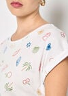 Colourful Tropical Print Jersey T-Shirt, Cream, large