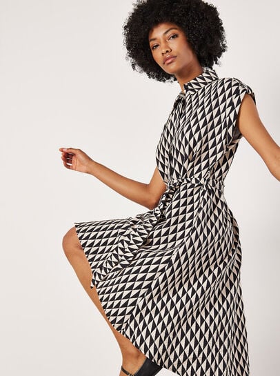 Geo Print Shirt Midi Dress