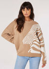 Fuzzy Zebra Stripe Oversized Jumper, Stone, large