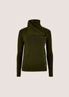Ribbed Knit Asymmetric Cardigan, Khaki, large