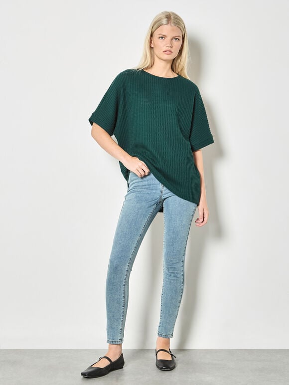 Waffle Knit Batwing Top, Green, large