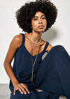 Wide-Leg Textured Cotton Jumpsuit, Navy, large