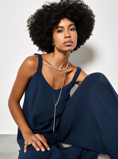 Wide-Leg Textured Cotton Jumpsuit