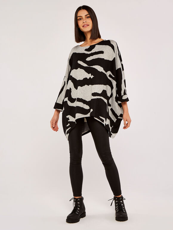 Zebra Waterfall Batwing Top, Grey, large
