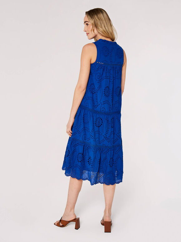 Tassel Broderie Midaxi Dress, Blue, large
