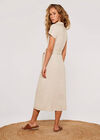 Linen Blend Belted Shirt Midi Dress, Stone, large
