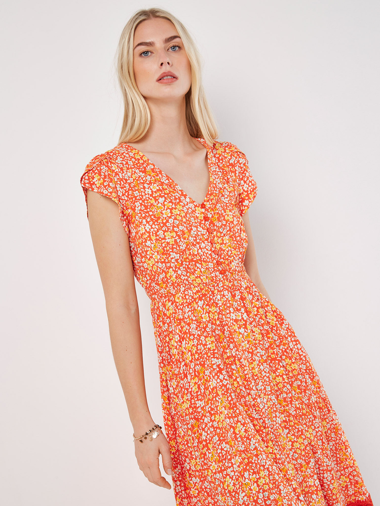 Ditsy Floral Maxi Dress Apricot Clothing
