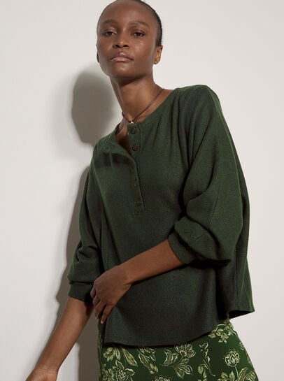 Waffle Knit Button Neck Top