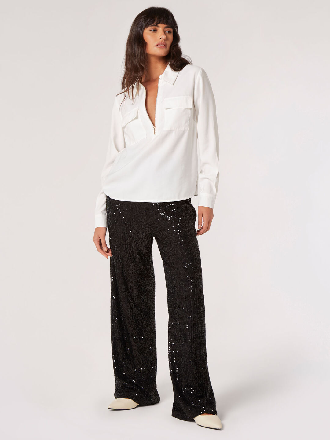 Soft Twill Zip Blouse