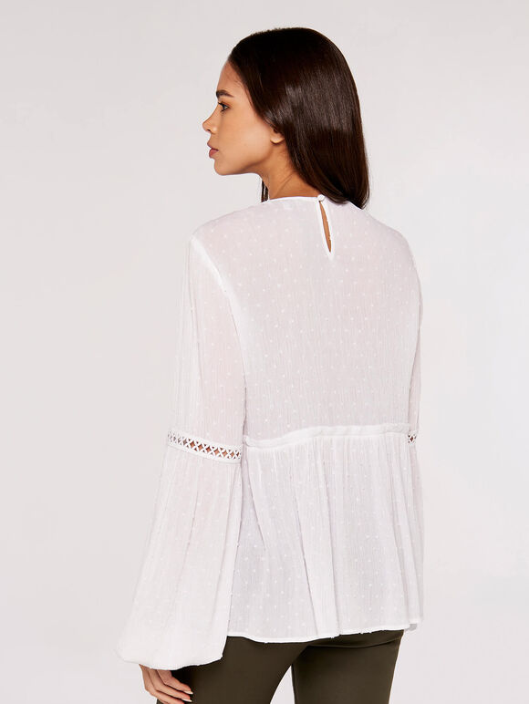 Crinkle Dobby Balloon Sleeve Top, Cream, large