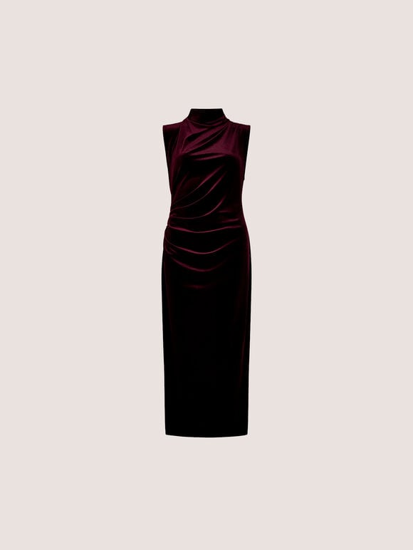 Velvet Bodycon Midaxi Dress, Burgundy, large