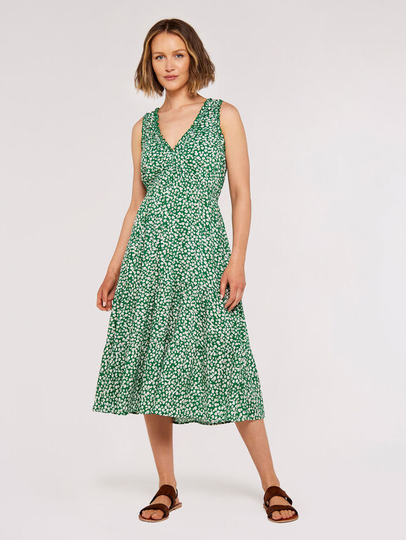 Daisy Print Tiered Midi Dress, Green, large