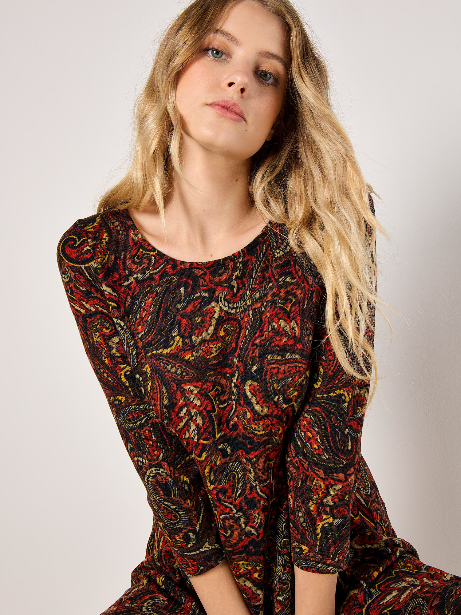Jersey Knit Paisley Mini Dress | Apricot Clothing