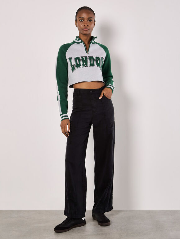 Cropped London Zip Jumper, Green, large