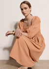 Ruffle Cotton Milkmaid Midi Dress, Peach, large