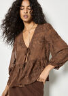 Embroidered Floral Chiffon Top, Brown, large