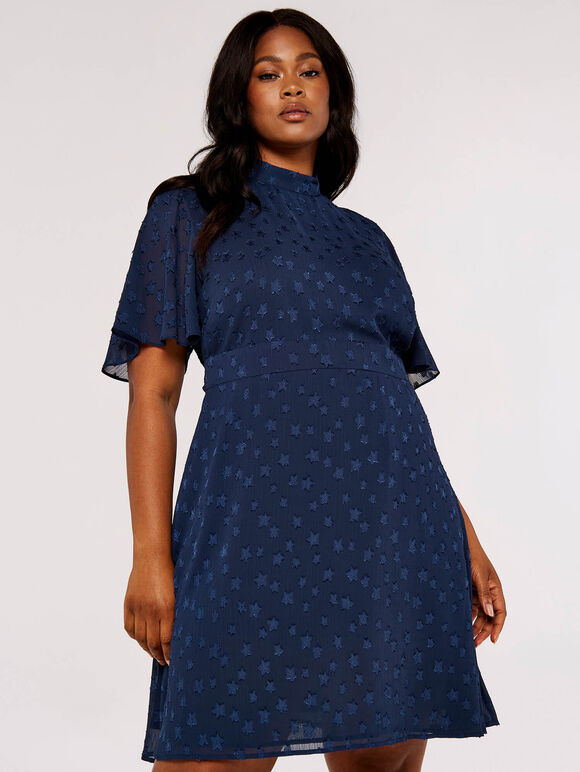 Curve Star Jacquard Mini Dress, Navy, large
