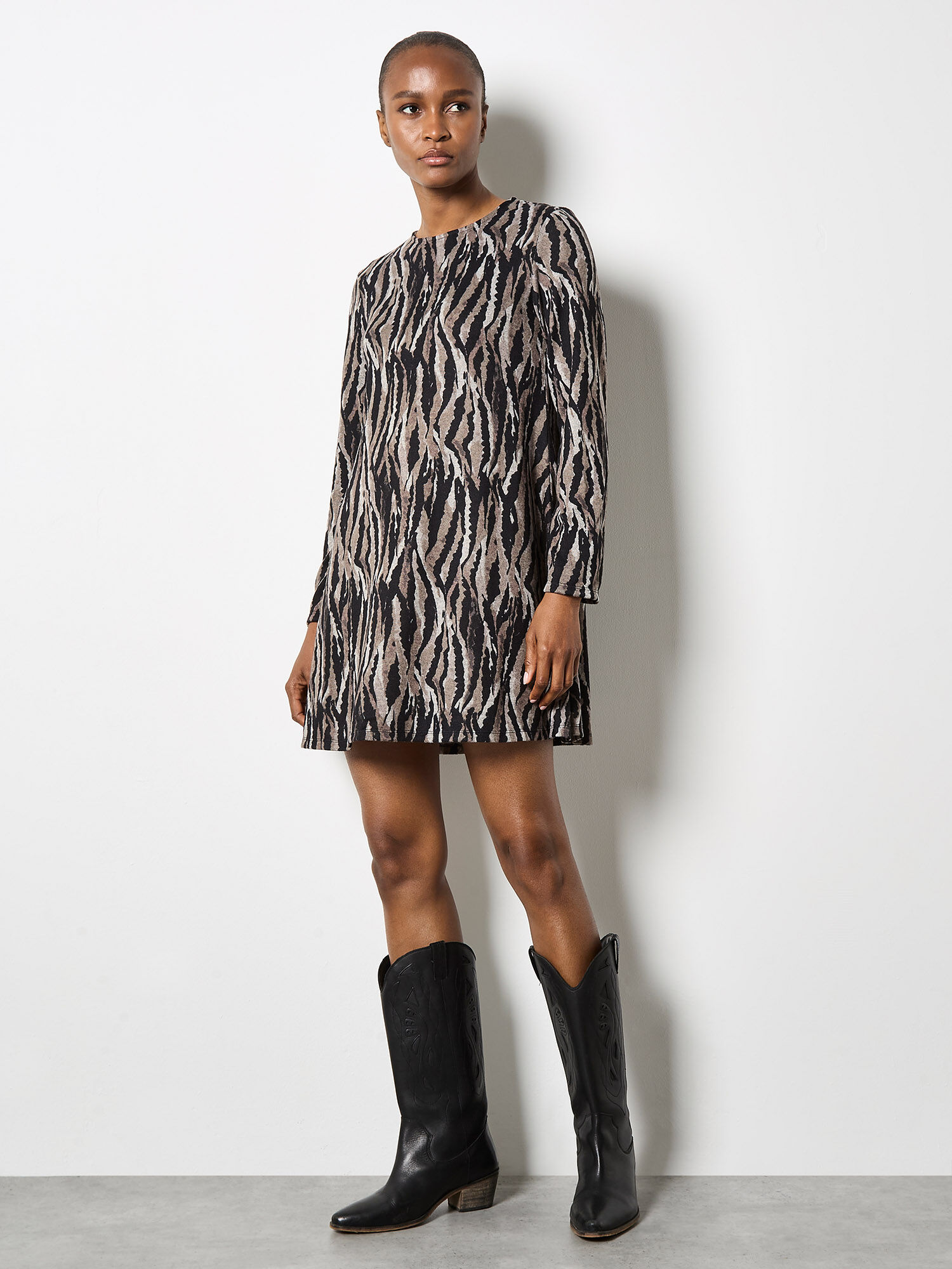 Zebra Knit Swing Mini Dress | Apricot Clothing