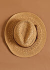 Raffia Straw Fedora Hat, Stone, large