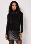 Rhinestone Gem Embellished Jumper, Black, large