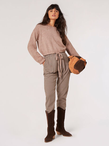 Drawstring Waist Cropped Marled Jumper