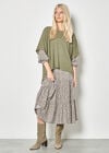 Waffle Knit Tunic Top, Khaki, large