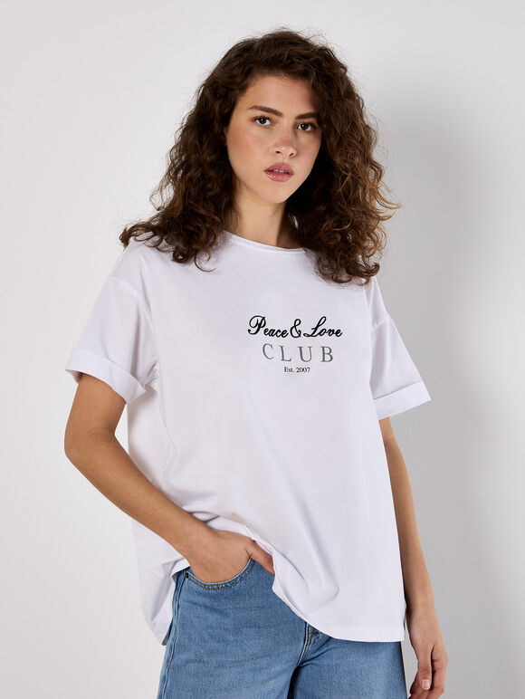 Peace And Love Club T-Shirt, White, large