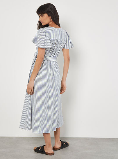 Oxford Stripe Wrap Midi Dress