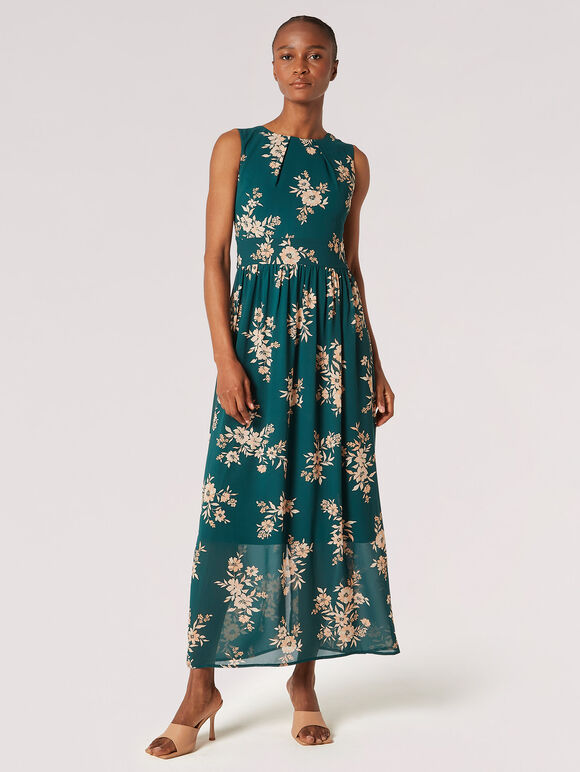 Botanical Blooms Chiffon Maxi Dress, Green, large