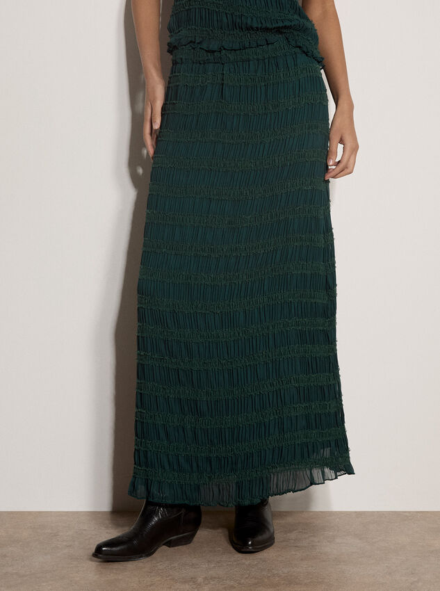 Ruched Chiffon Maxi Skirt, Green, large