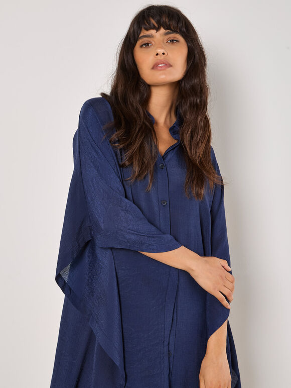 Oversized Textured Kaftan, Navy, large