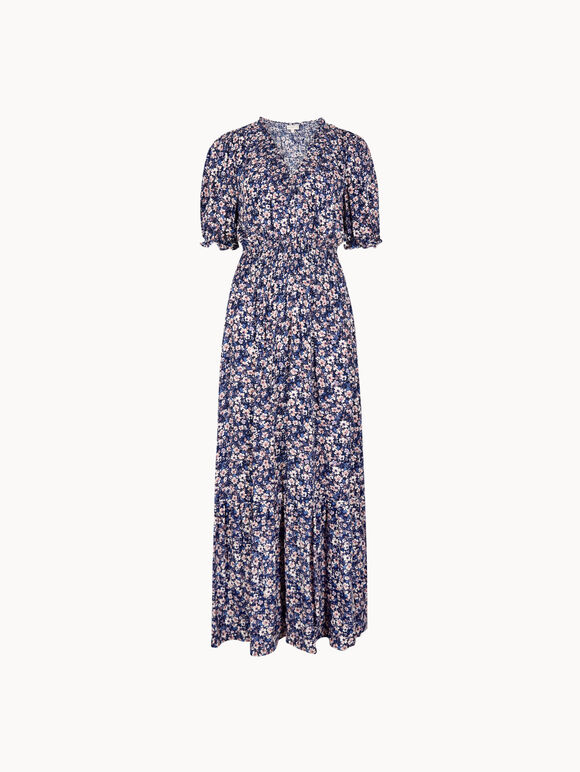Ditsy Floral Tiered Maxi Dress, Blue, large