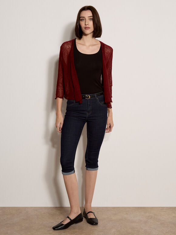 Lightweight Sheer Knitted Shrug, Burgundy, large