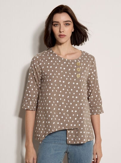Irregular Spot Asymmetric Wrap Top