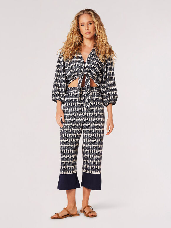 Geo Shell Culotte Trousers, Navy, large