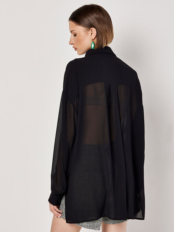 Oversized Chiffon Shirt, Black, large