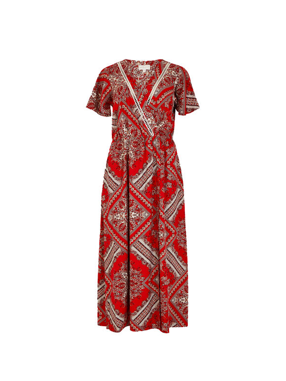 Scarf Print Midaxi Dress, Red, large